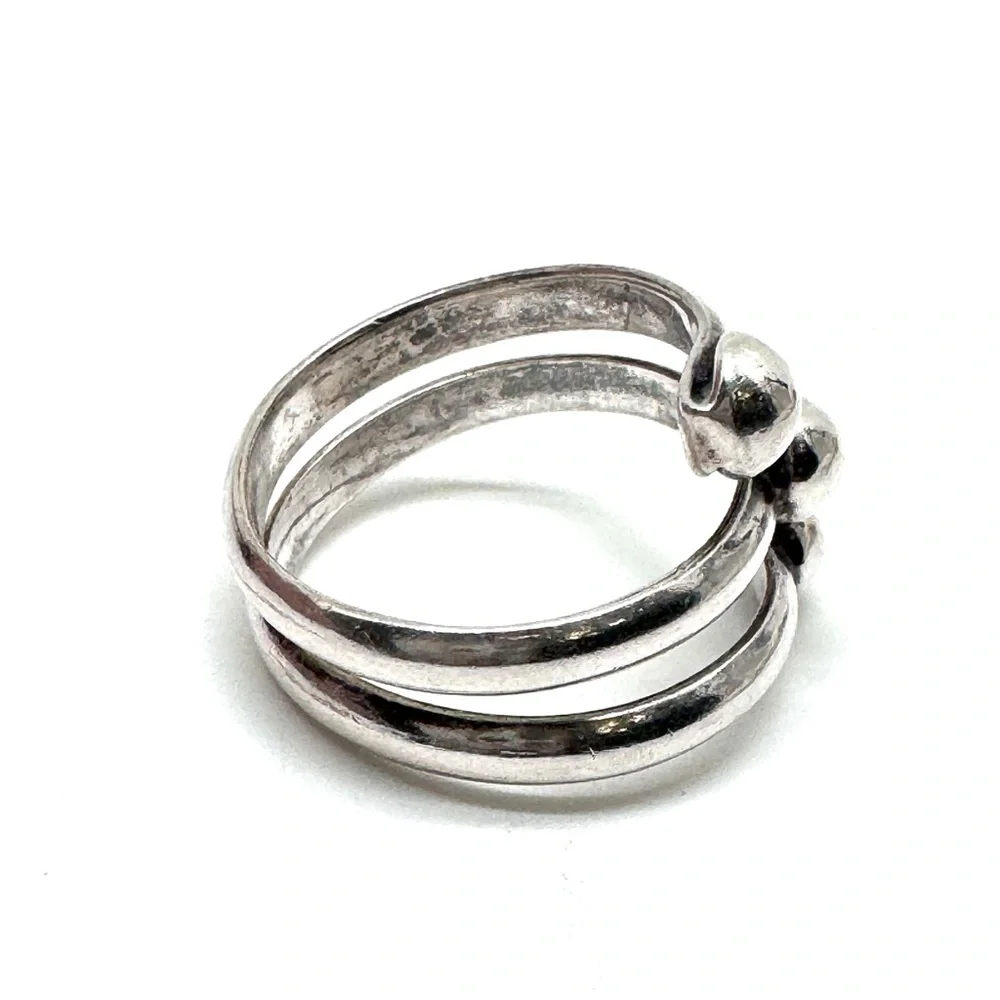 Vintage Sterling Silver Triple Beaded Wrap Bypass Ring Size 7 1/2
